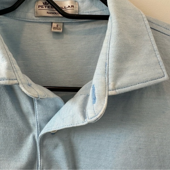 Peter Millar Nanoluxe Sean Cotton Lisle Polo Shirt Light Blue Button Size Small - Picture 8 of 10